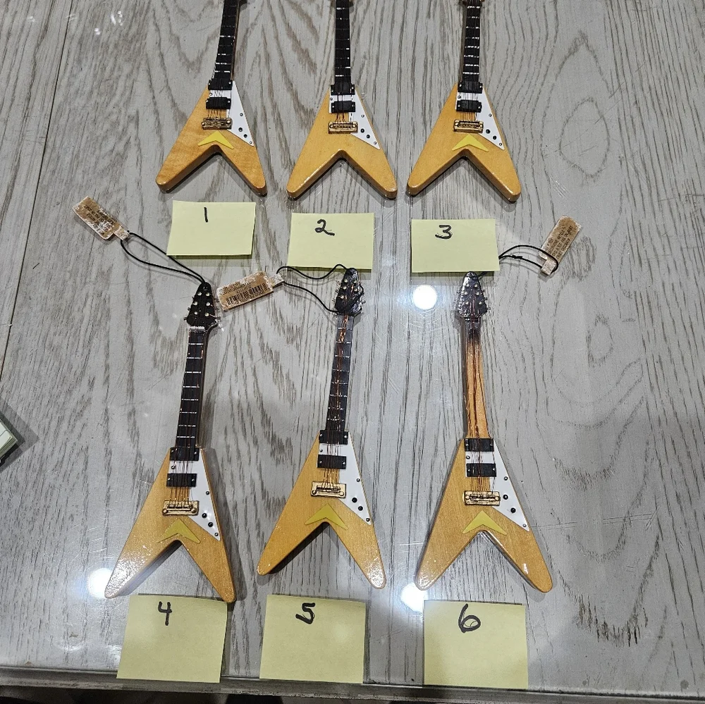 Restoration Hardware set of 6 wooden guitar ornaments